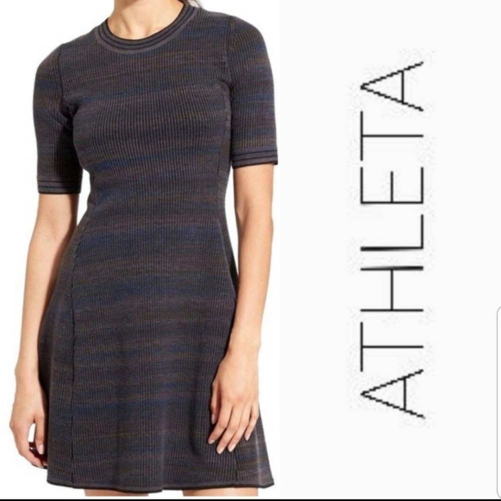 Athleta wool dress fit and flare gray/blue L ribbed fit‎ space dyed